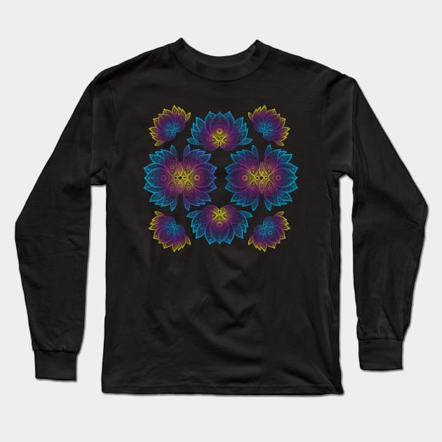 Psychedelic Art Lotus Flower Long Sleeve T-Shirt by glintintheeye